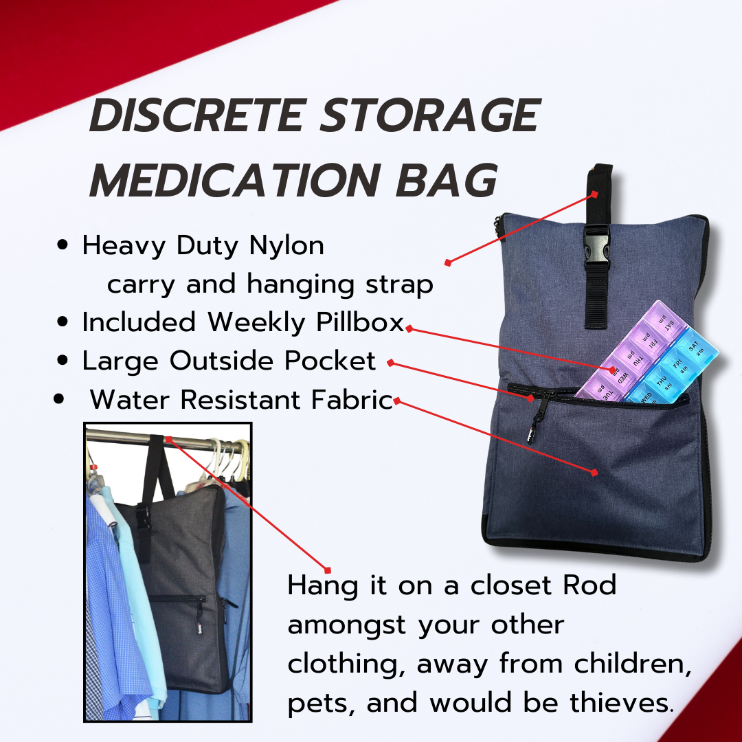 Razbag Medication Bag: Stylish, Secure Organizer with Pill Bottle Storage. Includes Weekly Pill Box. Total Medication Solutions! - Blue