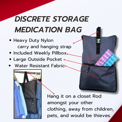 Razbag Medication Bag: Stylish, Secure Organizer with Pill Bottle Storage. Includes Weekly Pill Box. Total Medication Solutions! - Blue