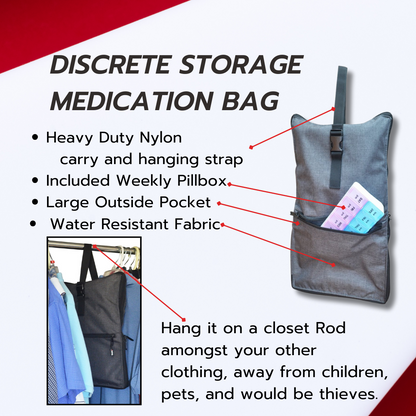 Razbag Medication Bag: Stylish, Secure Organizer with Pill Bottle Storage. Includes Weekly Pill Box. Total Medication Solutions! - Gray